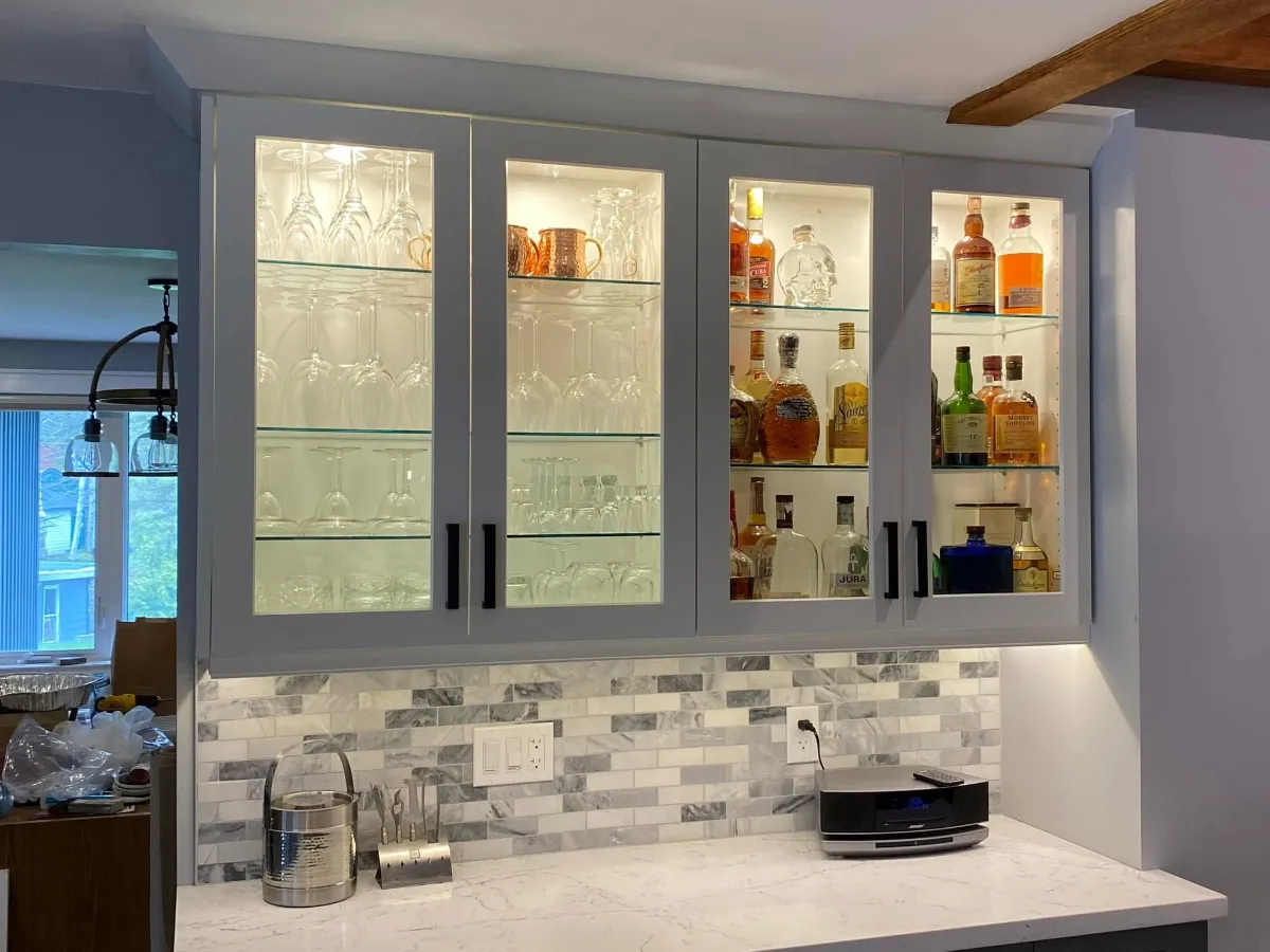 Custom cabinet interior lighting and backsplash LED